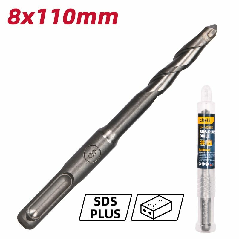 Бур по бетону SDS Plus 8х110мм Deli DH-Y08110 (наконечник карбид вольфрама YG8C)