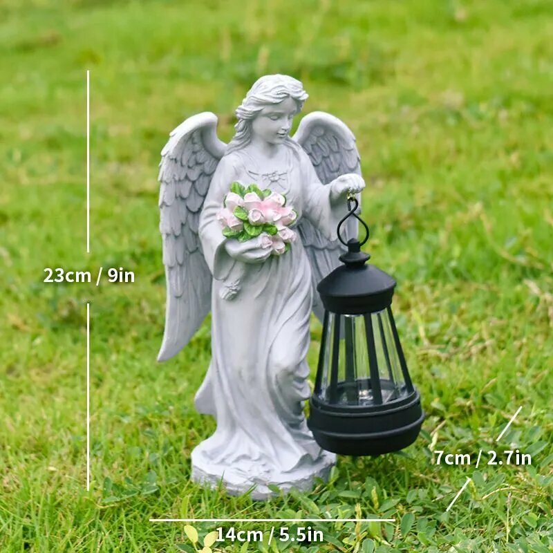 Ангел с цветами девушка уличная солнечная лампа садовое украшение изделие из смолы