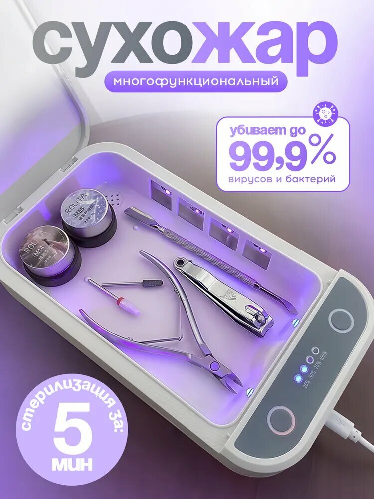 Стерилизатор для инструментов маникюра сухожар пластик белый 9Вт