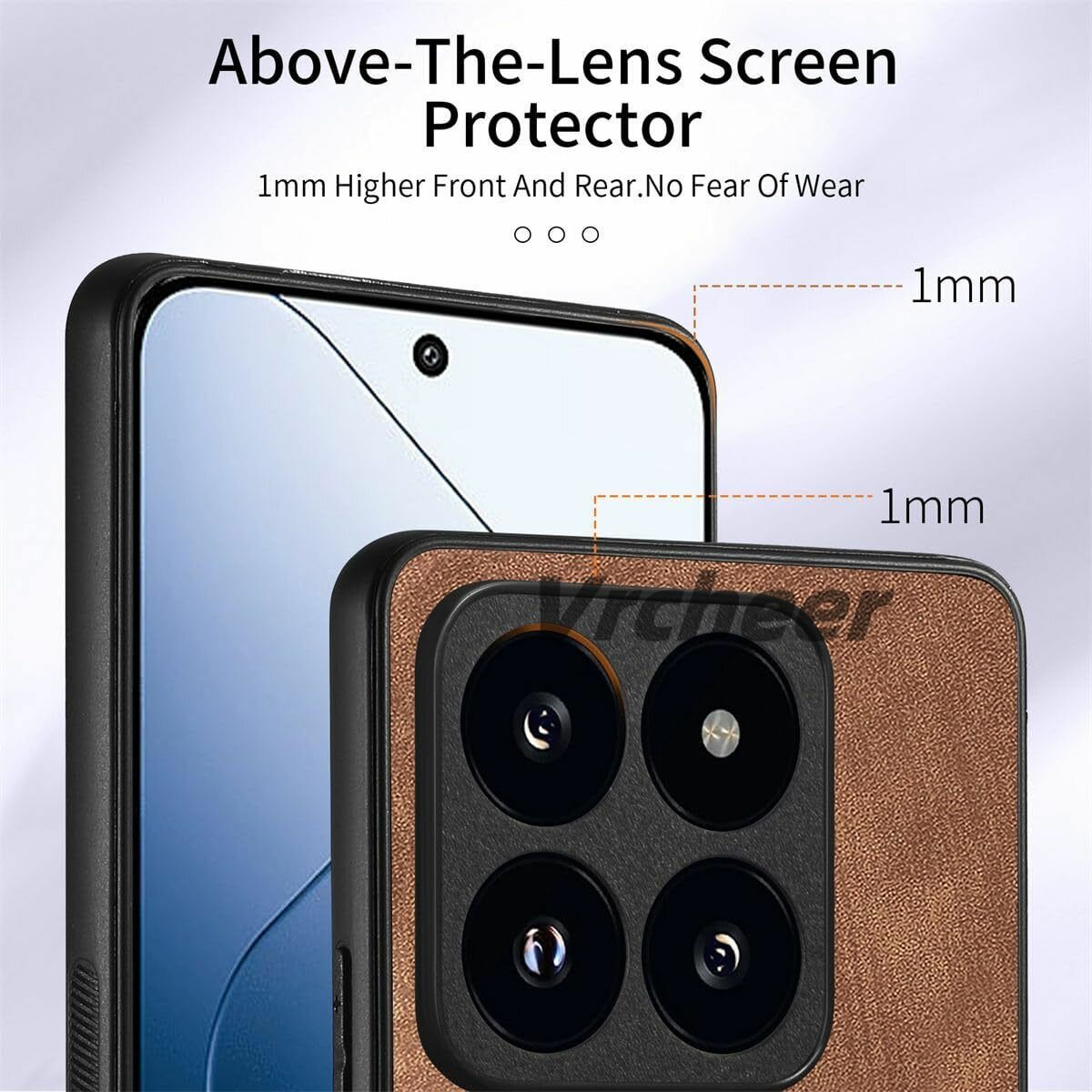 Изображение Чехол кожаный на Xiaomi 14T Pro (Сяоми 14Т Про) c карманом и подставкой, автомобильный магнитный держатель для телефона, защитный, противоударный(коричневый)