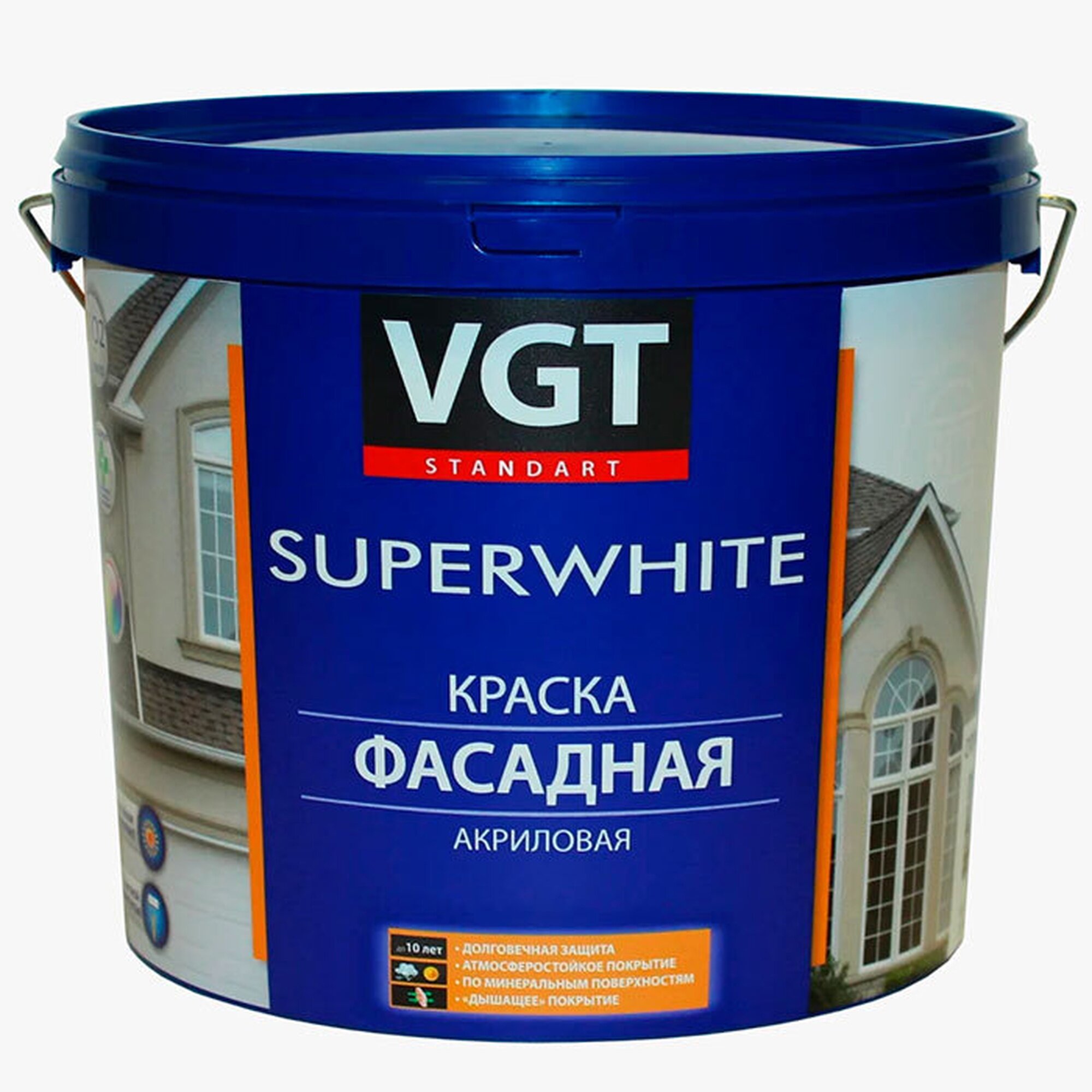 Краска фасадная акриловая ВД-АК-1180 VGT Superwhite база А белая матовая (6кг)