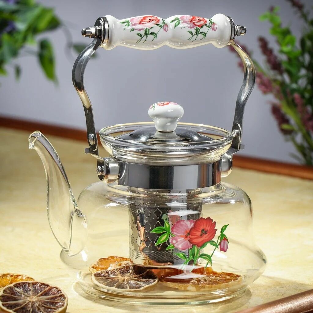 Чайник заварочный стекло 1 л с ситечком Маки Y4-6450