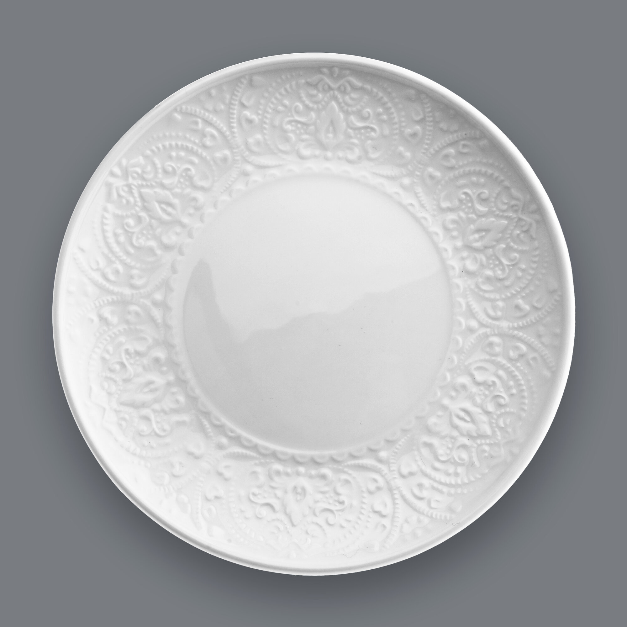 "Русь" Тарелка мелкая фарфоровая д159мм h20мм, белый, рельефный декор