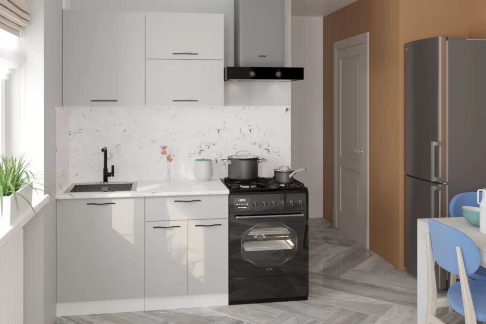 Кухонный гарнитур Герда Шелли лайт 1200 мм, каркас ЛДСП, фасад ЛДСП, Белый/Шиншилла серая/Шиншилла серая