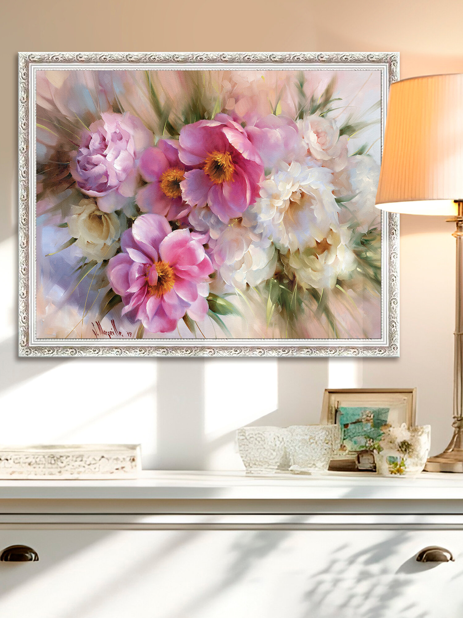 Картина на стену интерьерная в раме  Нежный букет   цветы  47х57 см  Графис