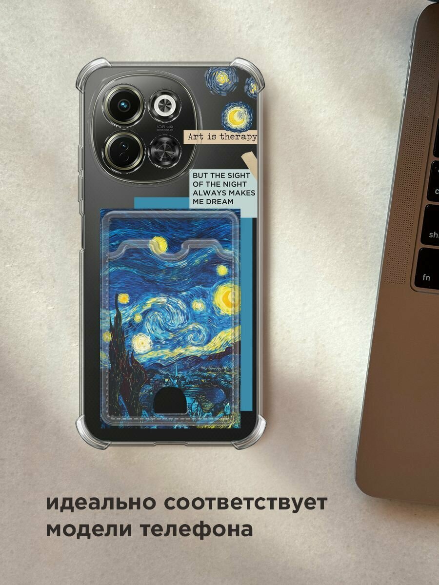 Чехол на Tecno Spark 30 5G (Текно Спарк 30 5G) с картой и принтом Vincent van Gogh "Starry Night" — фото 1