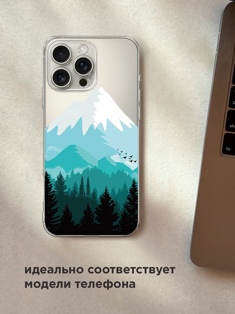 Чехол на Apple iPhone 16 Pro Max / Айфон 16 Про Макс с принтом "Синяя снежная гора", прозрачный — фото 1