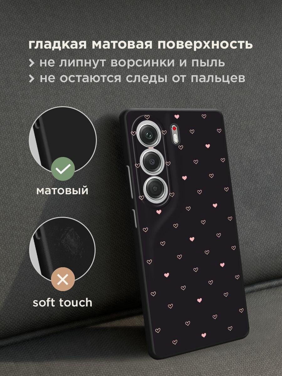 Черный матовый чехол на Tecno Camon 40 / Текно Камон 40 с принтом "Черный фон и сердечки" — фото 1