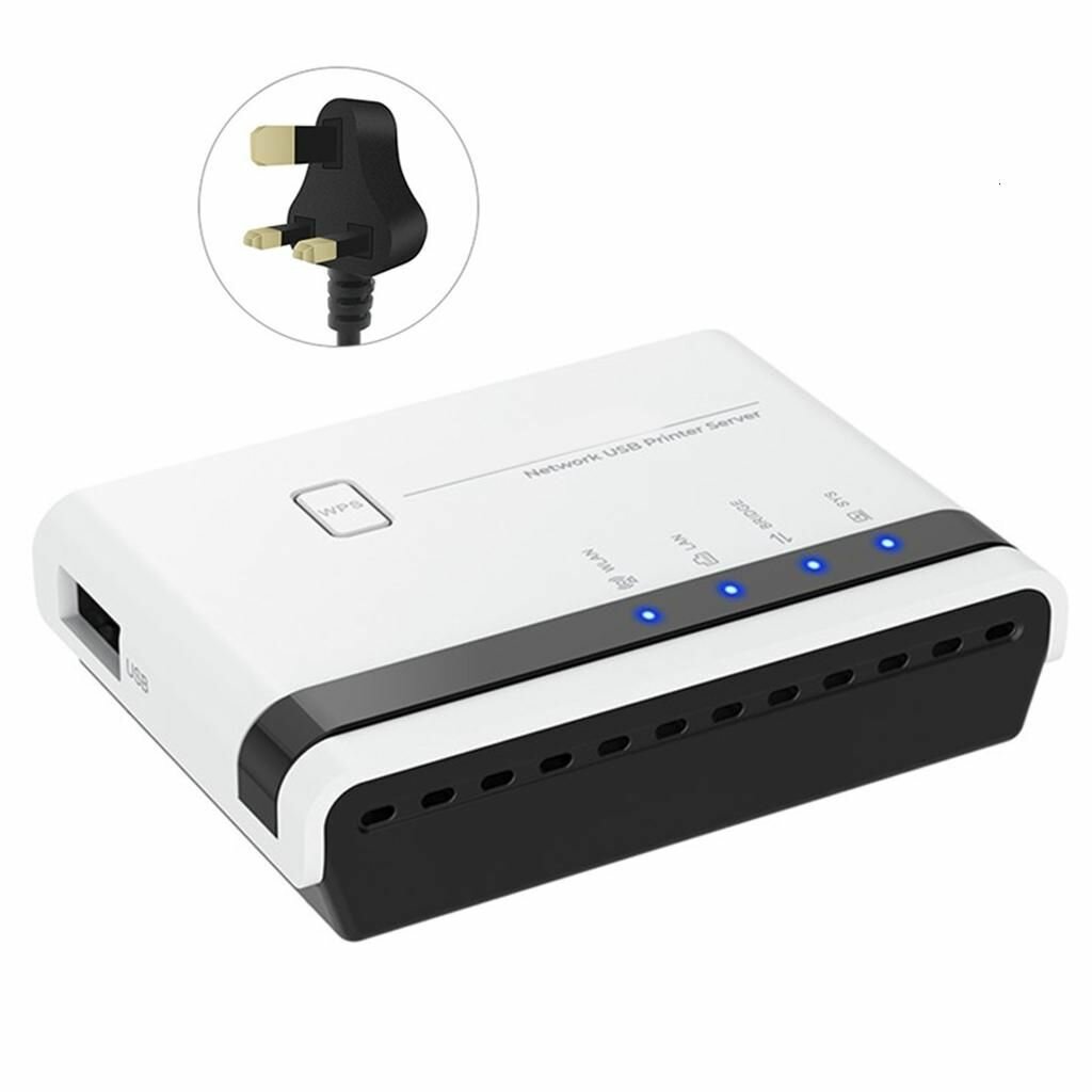 Беспроводной сервер печати USB2.0 с LAN/мостом 10/100 Мбит/с и проводным/беспроводным/автономным подключением Британская вилка