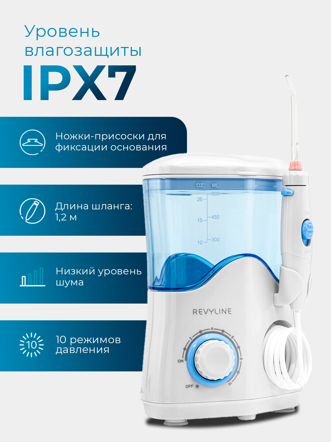 Ирригатор для зубов и десен Revyline RL 100 стационарный, белый, для полости рта, для брекетов, для всей семьи — фото 1