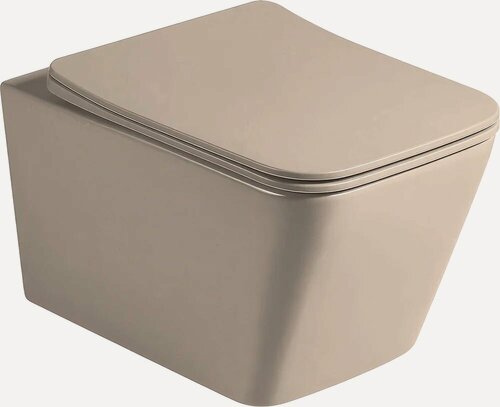 Изображение товара Унитаз подвесной Vincea Q-Line VT1-12MC с микролифтом, безободковый, без бачка, антивсплеск, фарфоровый, бежевый, матовый, прямоугольный, сиденье для унитаза в комплекте