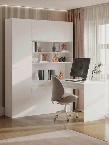 Изображение товара Стол компьютерный со стеллажом и ящиками Click, белый, 170х155х214 см