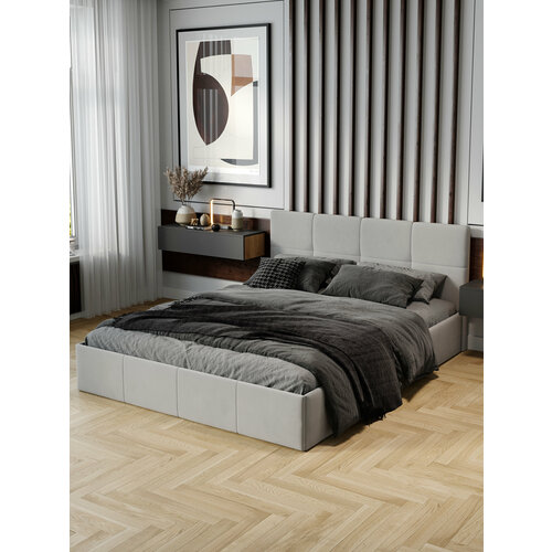 Кровать двуспальная FRENT 160х200 с подъемным механизмом, Мона, Велюр Confetti Silver