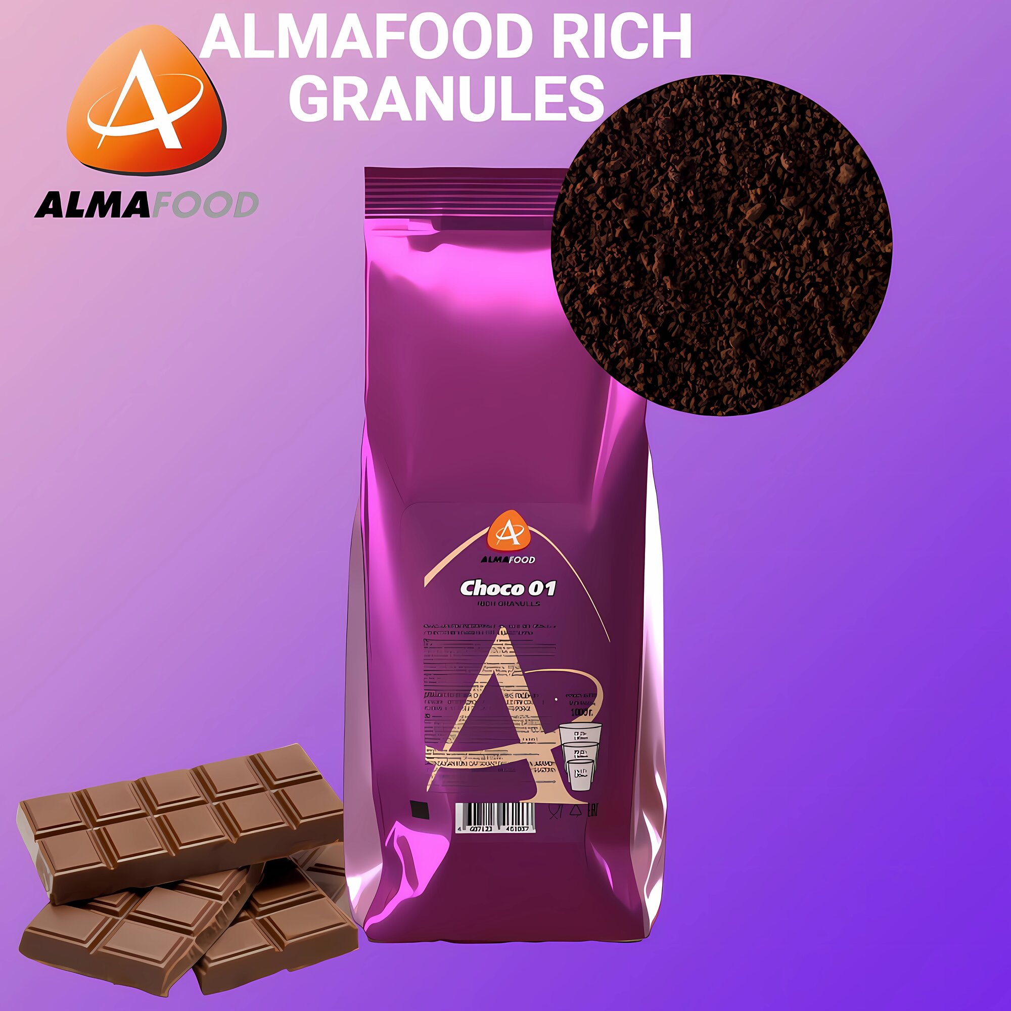 Горячий шоколад Almafood Rich Granul, растворимый, порошок, 100% натуральный, 1кг, для вендинга
