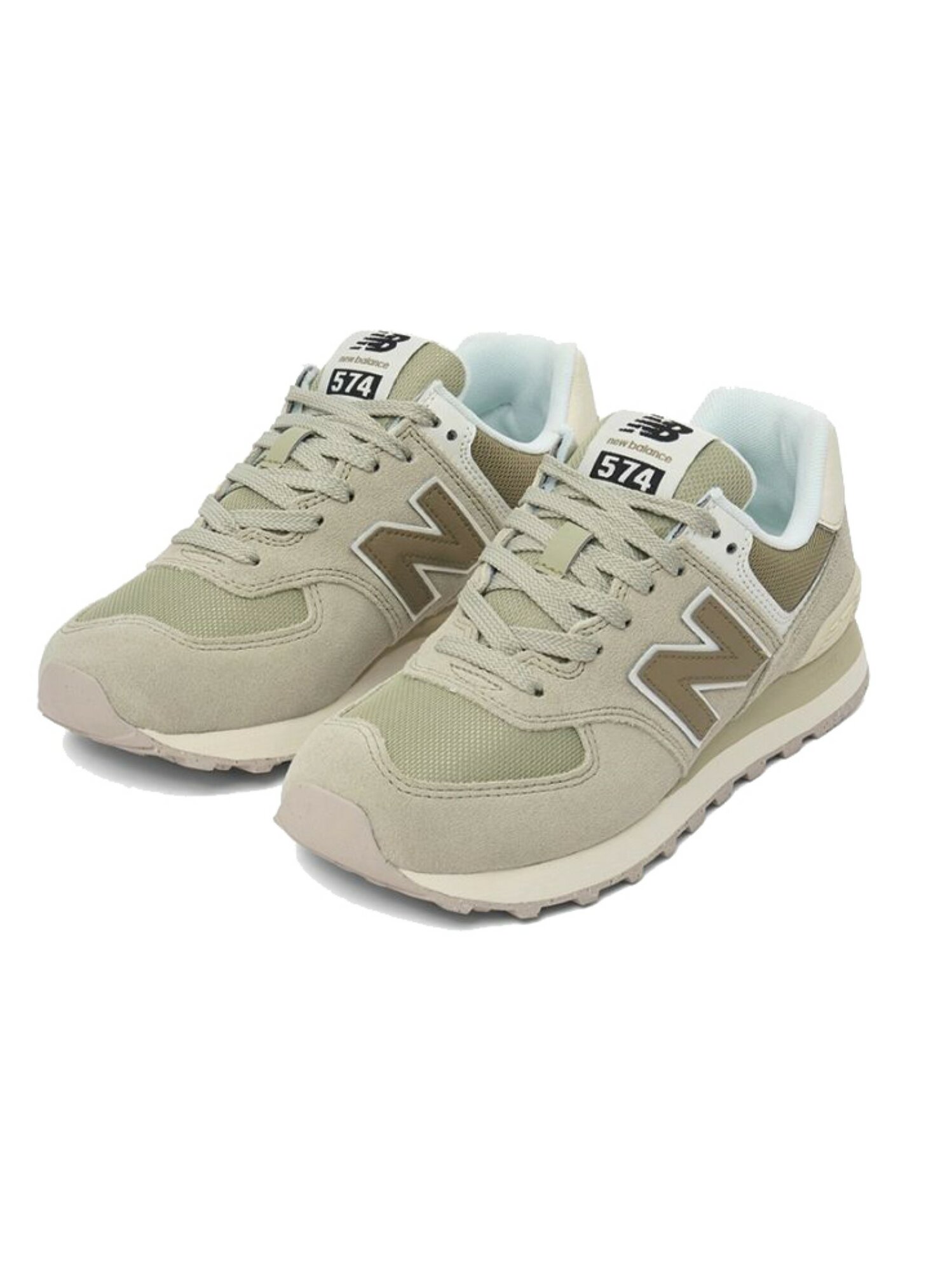 Кроссовки New Balance 574, полнота D, размер 37 RU, бежевый/оливковый — фото 1