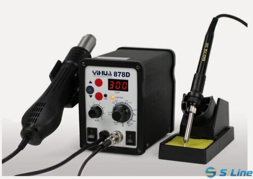 Изображение товара Паяльная станция c паяльником (45 Вт) и термофеном (650 Вт) YH 878D YIHUA, Турбинный компрессор, LED дисплей