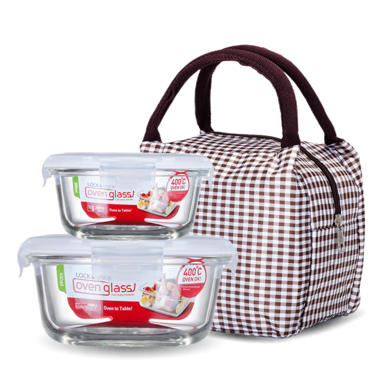 Lock & Lock Microwave-Safe Glass Food Storage Container Heat-Resistant Glass Food Jar Sealed Glass Bowl Lunch Box Bento Box 650+380ml