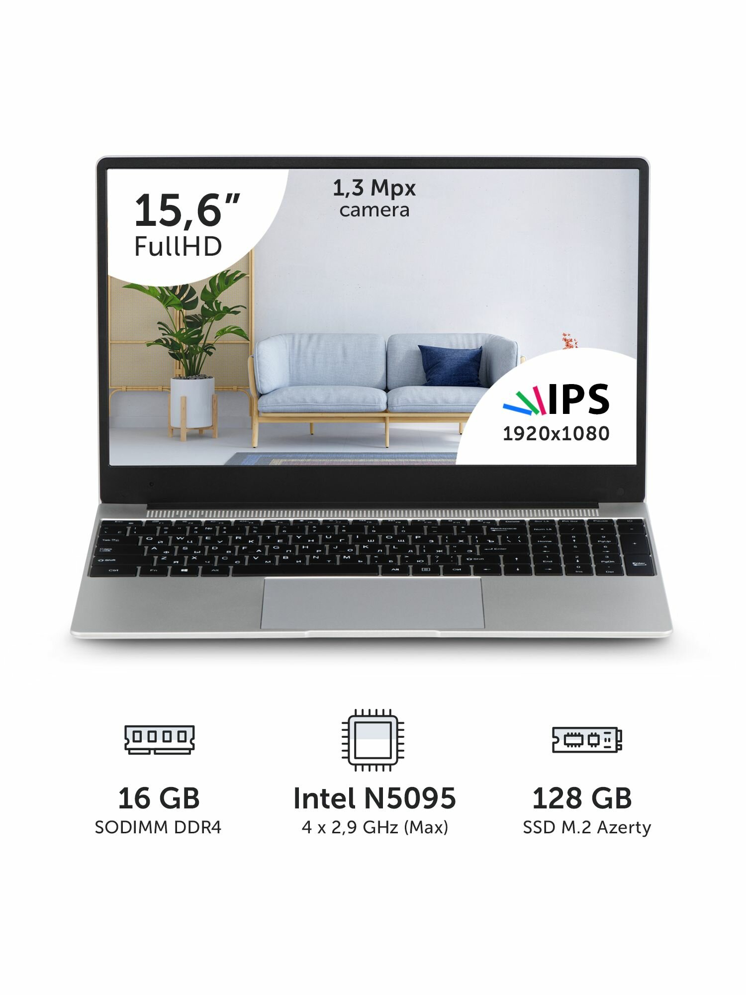 Ноутбук Azerty RB-1551 (15.6" IPS 1920x1080, Intel N5095 4x2.0GHz, 16Gb DDR4, 128Gb SSD)