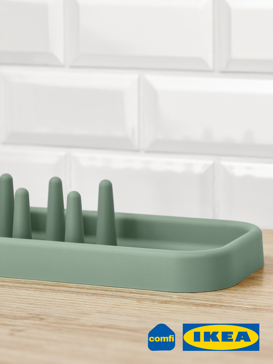 IKEA сушилка для посуды настольная STAMLING, 48x15 см, матовая зеленая — фото 1
