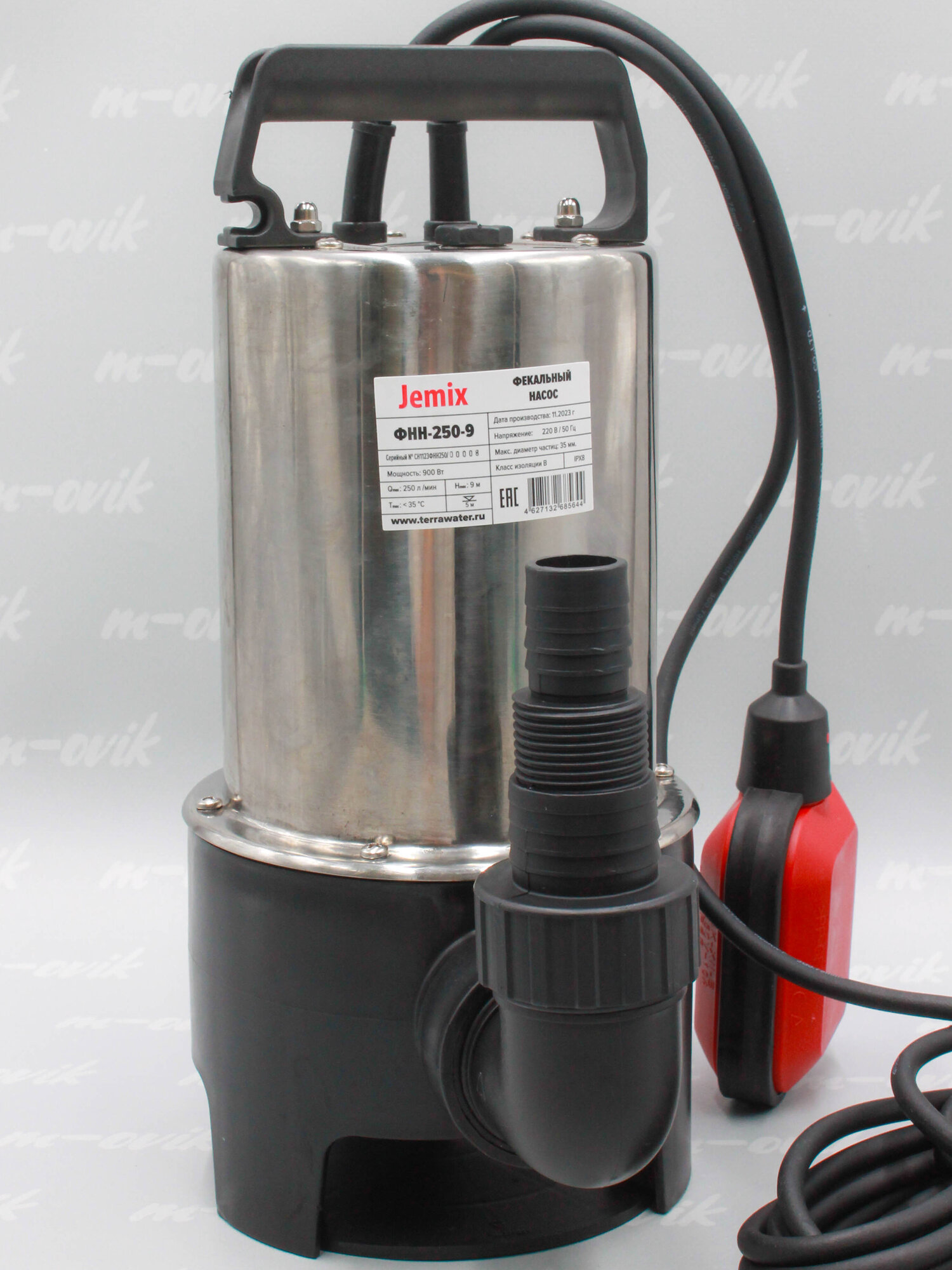 Насос фекальный JEMIX ФНН-250-9 (SGPS-900) 900 Вт 250 л/мин Н-9 м каб. 8 м с поплавком