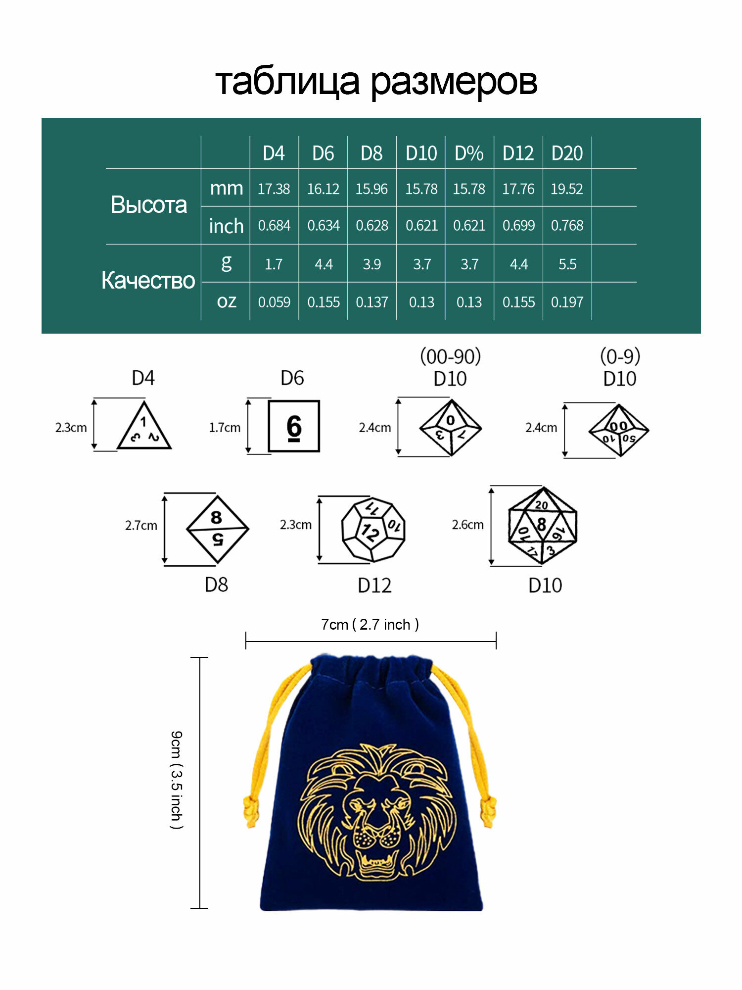 Набор Кости игральные, дайсы, кубики для DND (ДнД) 7 штук, с мешочком, Розово-красный, для настольных игр/RPG/Pathfinder — фото 1