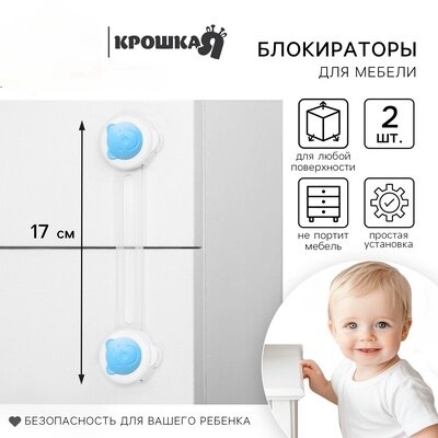 Блокиратор для дверей и ящиков универсальные 17 см 2 шт голубой белый Крошка Я
