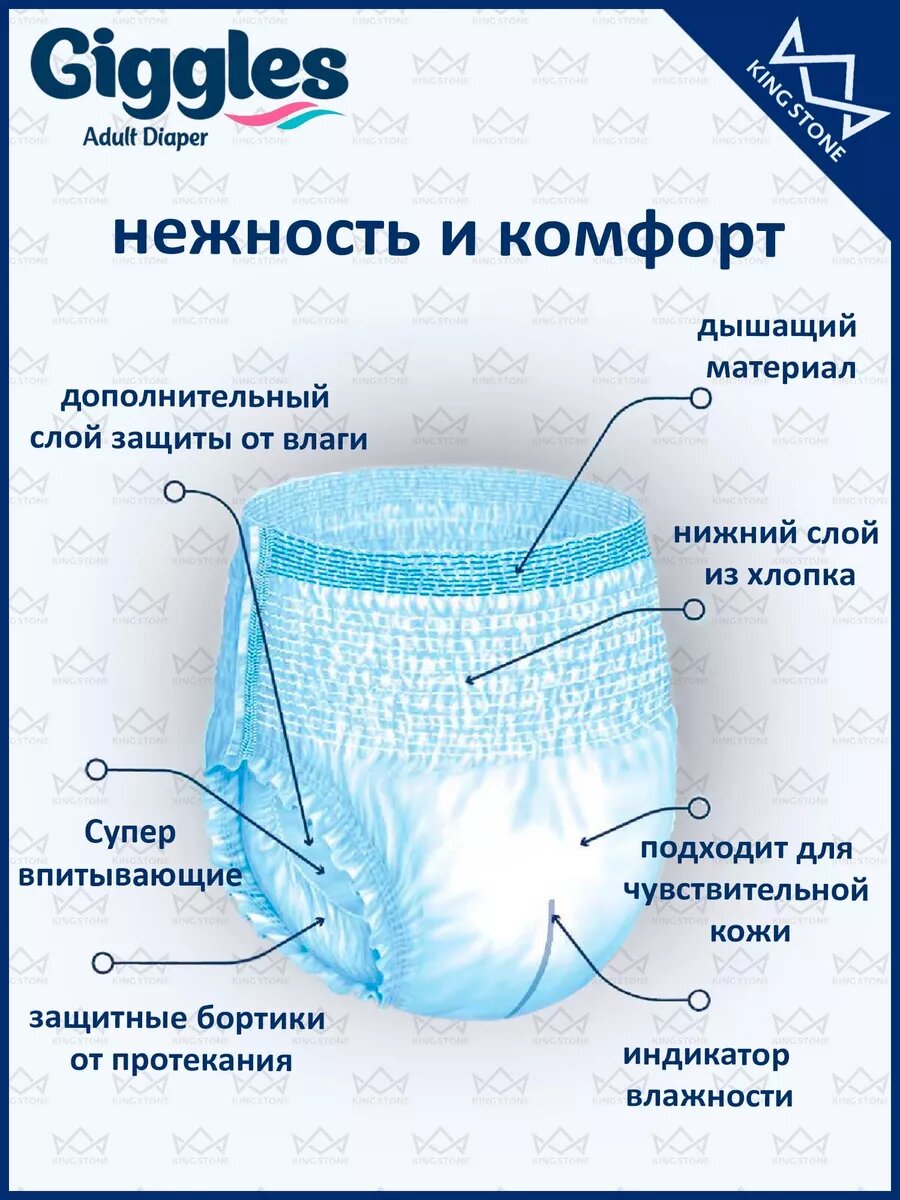 Подгузники-трусы, впитывающие памперсы для взрослых Giggles, размер М, 30 штук — фото 1