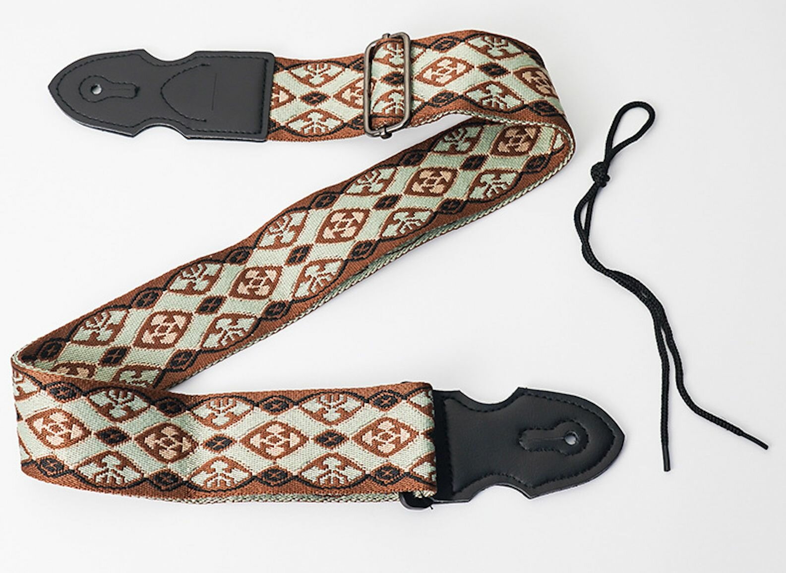 Ремень для акустической и классической гитары с этническим рисунком. Хлопок. 150 см. Салатно коричневым
