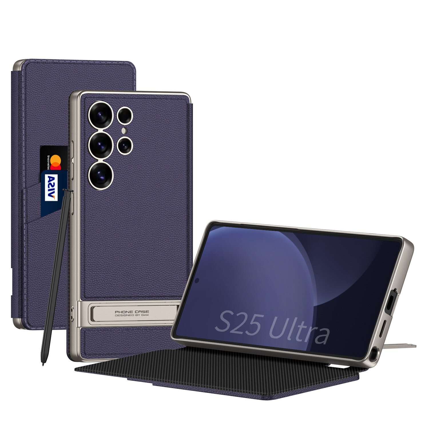 Чехол раскладушка Triumph, для Samsung S25 Ultra, кожаный, с кронштейном, титановый экран, фиолетовый