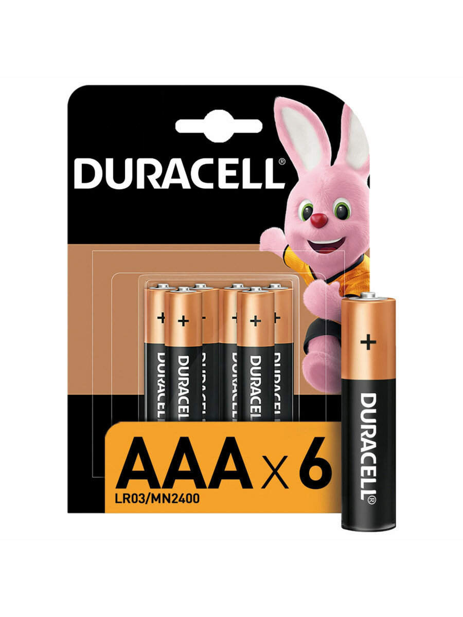 Батарейки комплект 6 шт DURACELL Basic оригинал ААА (LR03 24А) алкалиновые мизинчиковые