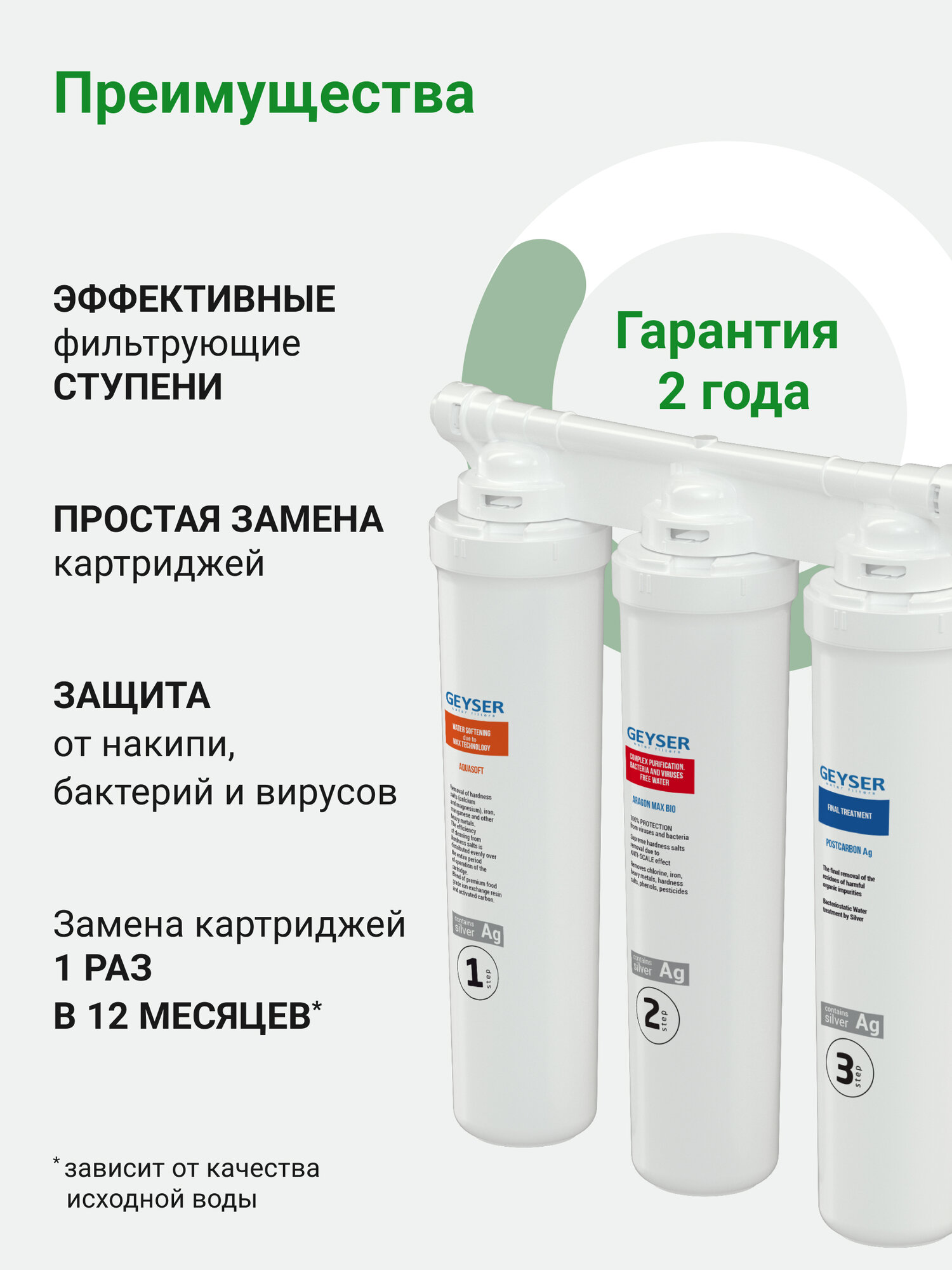Фильтр для воды под мойку Гейзер Оптима Макс Био, с краном, до 100% удаление бактерий, вирусов и накипи, 16045 — фото 1