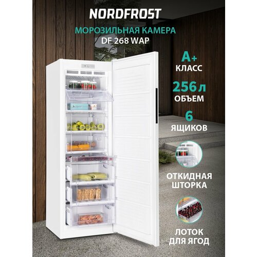 Морозильная камера NORD DF 268 WAP, объём 256 л, ручная система оттаивания, перенавешиваемая дверь, белая