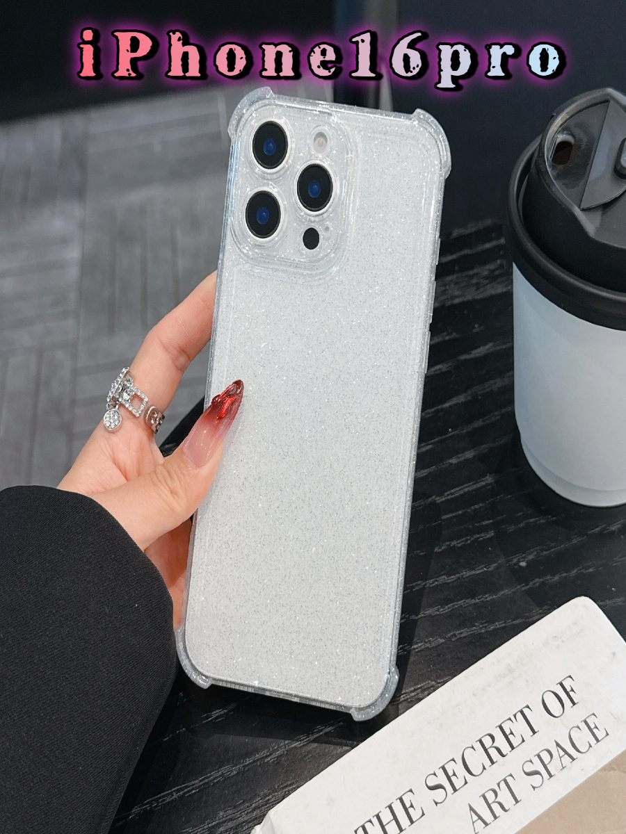 Чехол для iPhone 16 Pro из белого TPU с блёстками и усиленной защитой – стиль, блеск и надёжность в одном