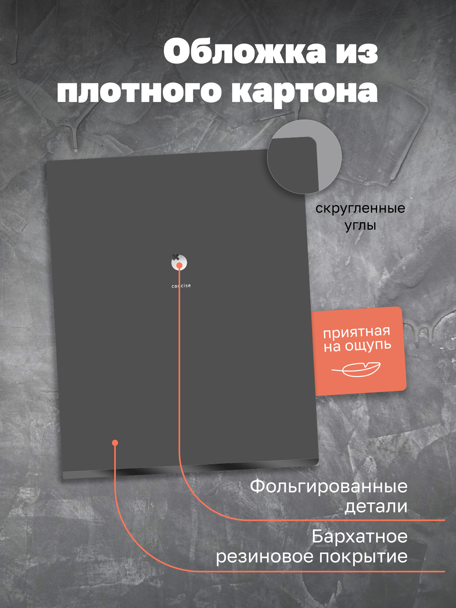 Тетрадь в клетку 48 листов, А5, BG "Monocolor. Black. Concise", soft-touch / Набор тетрадей для школы 4 штуки — фото 1