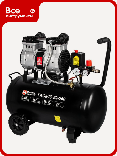 Изображение товара Поршневой безмасляный компрессор QUATTRO ELEMENTI PACIFIC 50-240 919-761, алюминиевый