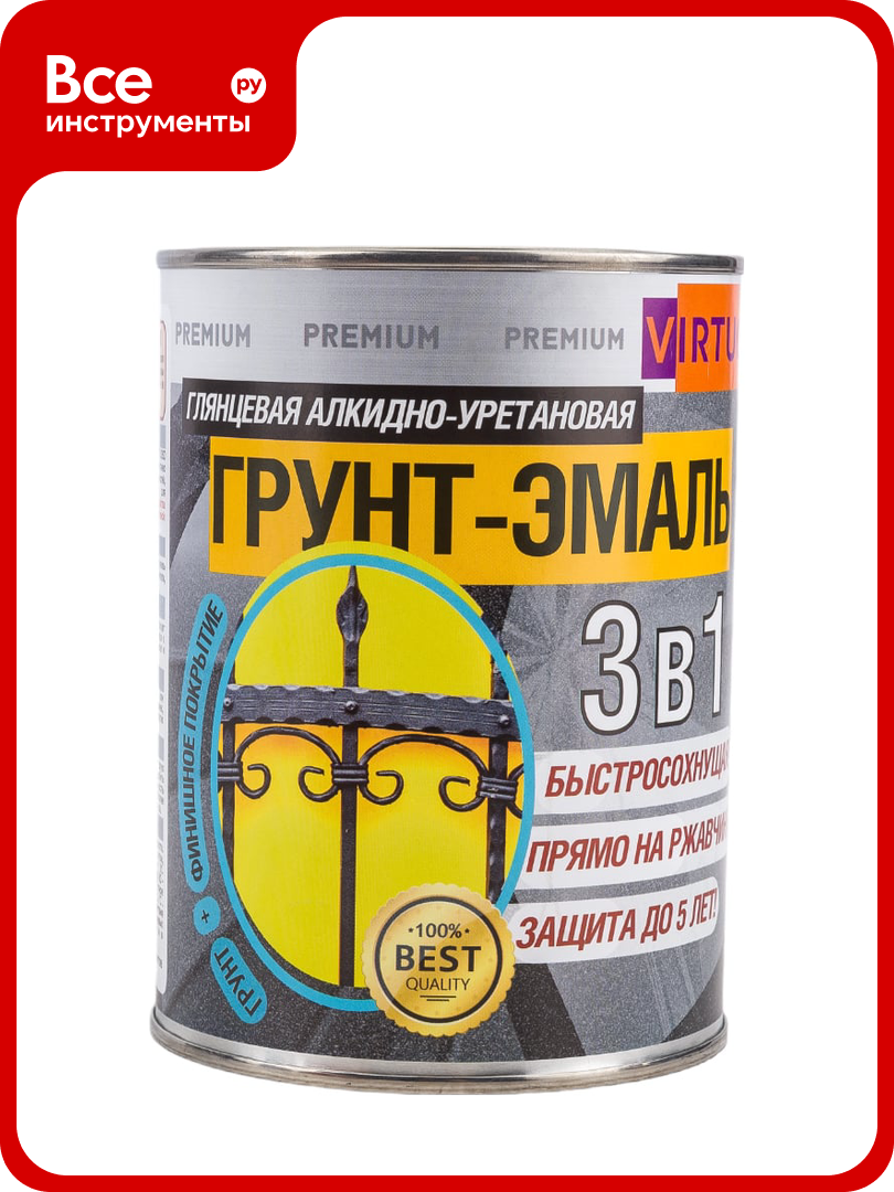 Грунт-эмаль VIRTUOSO PREMIUM 3 в 1 по ржавчине черная 09кг 11592570