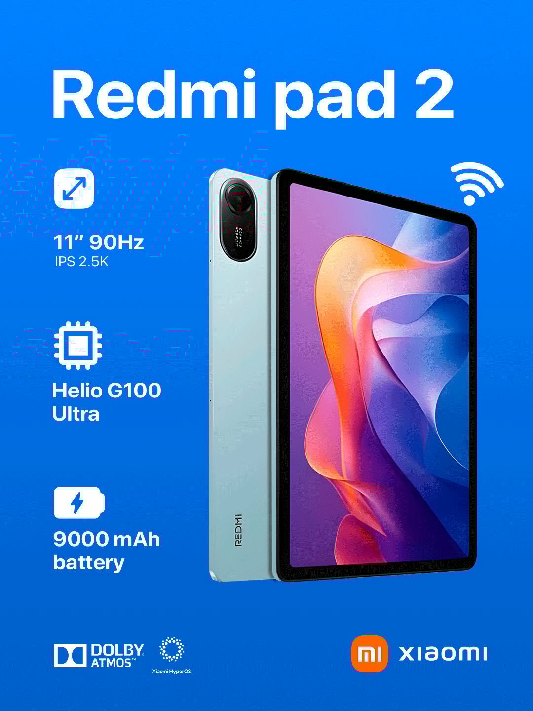 Планшет Redmi Pad 2 Wi-Fi, 10.61" IPS, 8 ГБ, 256 ГБ, HyperOS 2, Wi-Fi 5, Bluetooth 5.3 GREEN