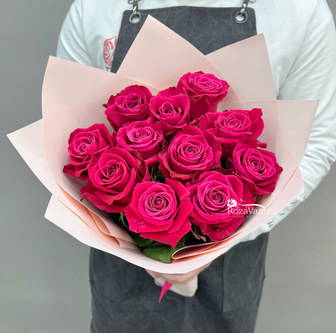 Розы малиновые Топас 11 штук в моно букете 50 см Q180 RozaVam