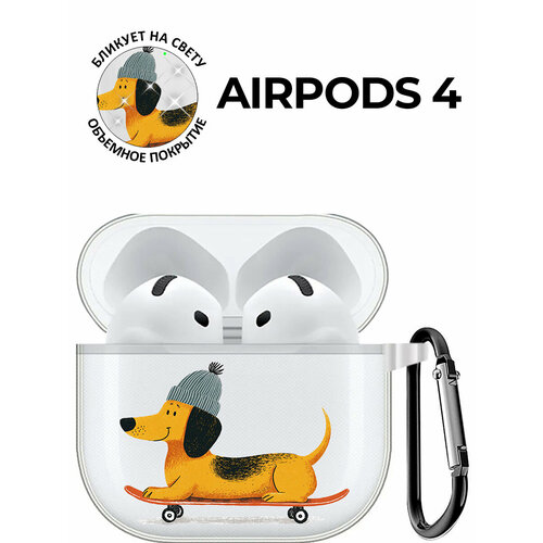 фото Чехол на apple airpods 4 с принтом "такса-экстремал" прозрачный bestluck