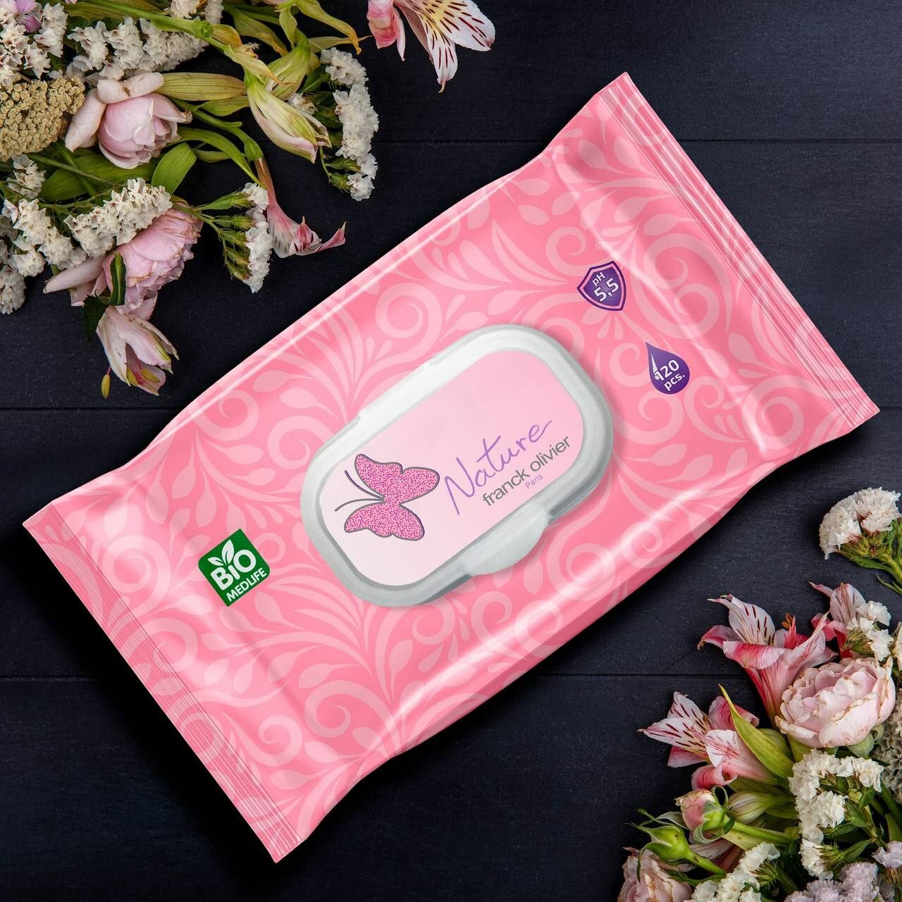 BIO MEDLIFE Влажные салфетки Nature franck olivier Paris для малышей и взрослых, универсальные, 120 шт. 700гр