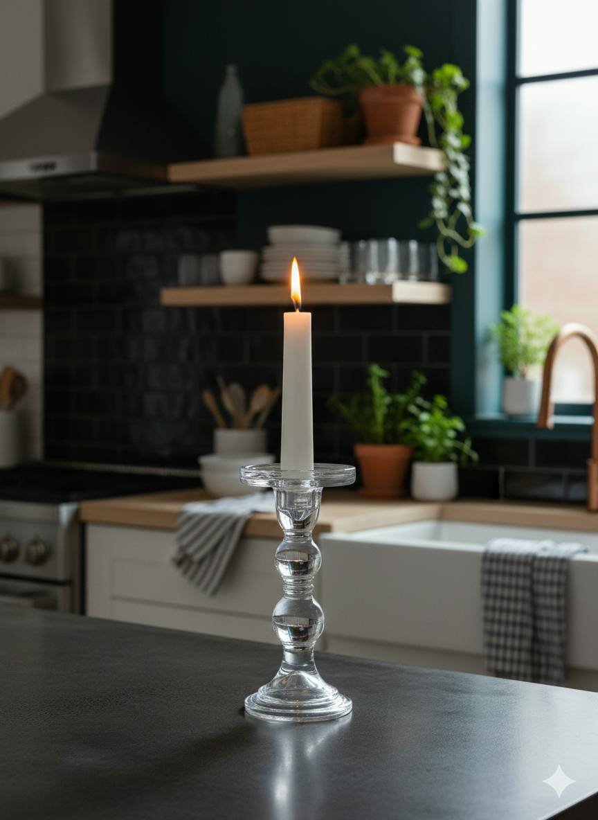 Подсвечник из плотного прозрачного стекла для декоративного освещения и сервировки интерьера, высота 18 см (X-GL20)