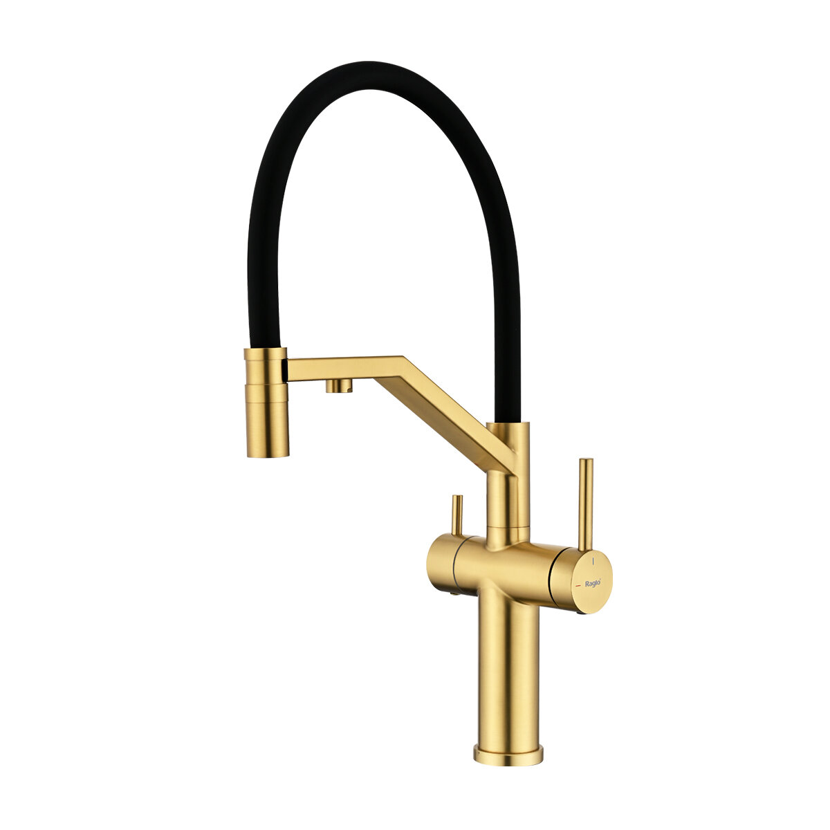 Смеситель Raglo R20.62.03 для кухни, с поворотным изливом, с фильтром, нержавеющая сталь, сатин золотой