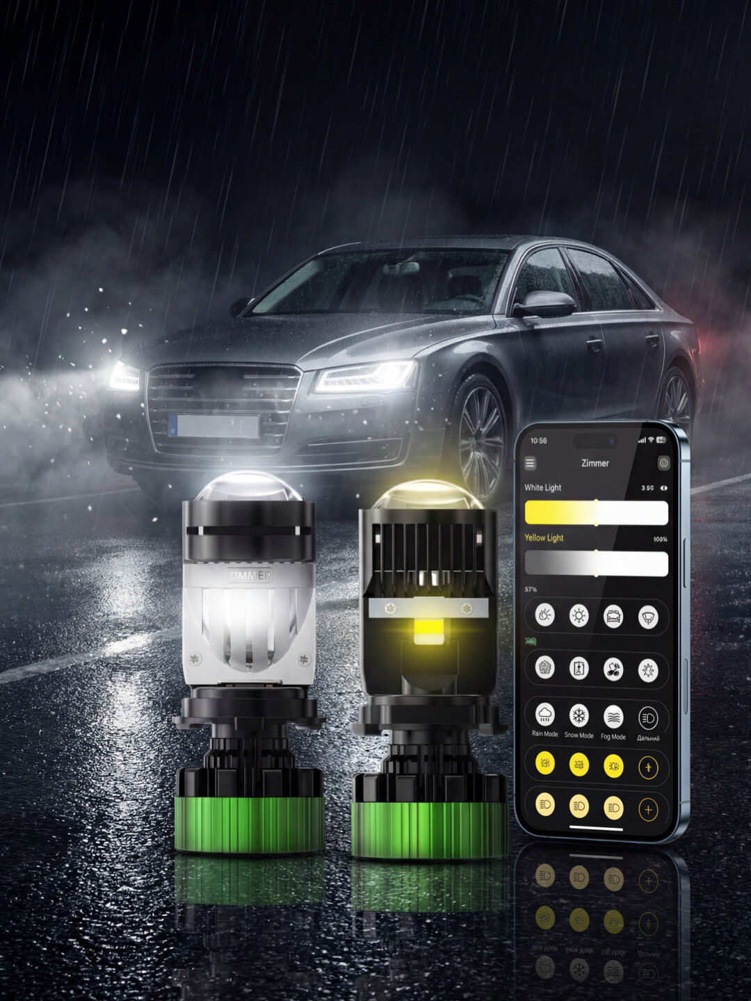 Мини-линзы ZIMMER E3 APP - 300% яркости, 200% дальности, управление через приложение Bluetooth