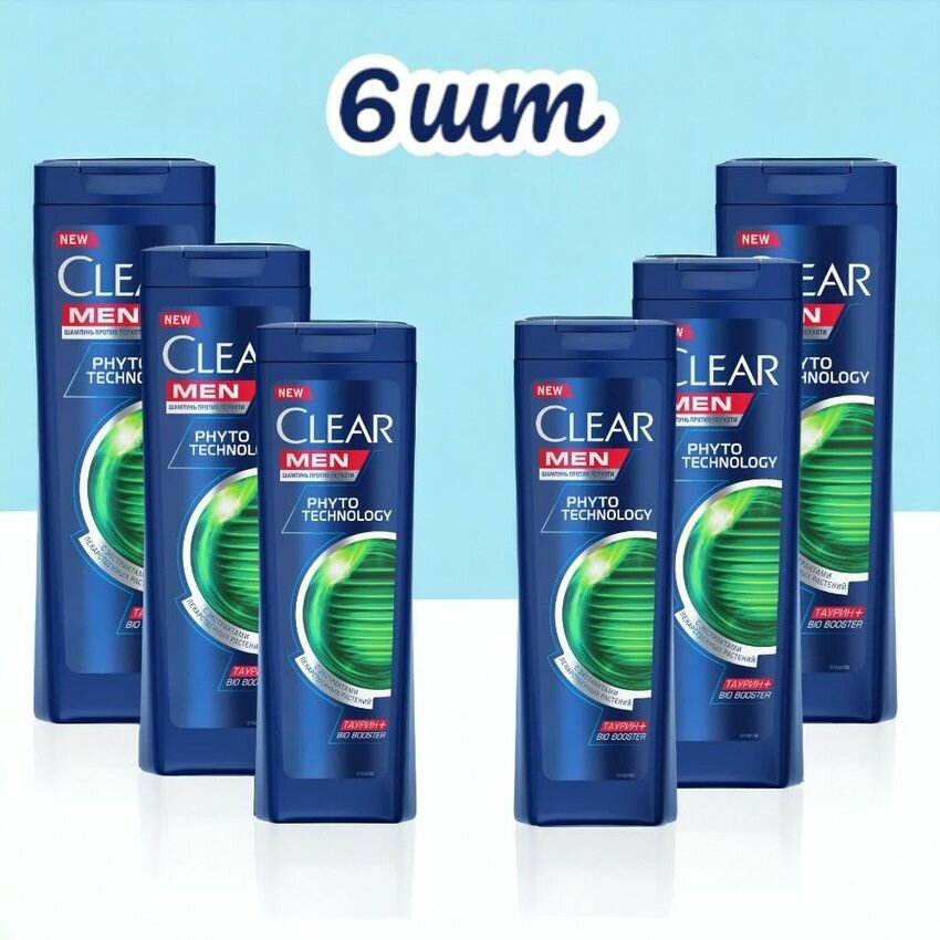 Шампунь мужской от перхоти Clear Men Phytotechnology с экстрактами лекарственных растений 400 мл 6шт