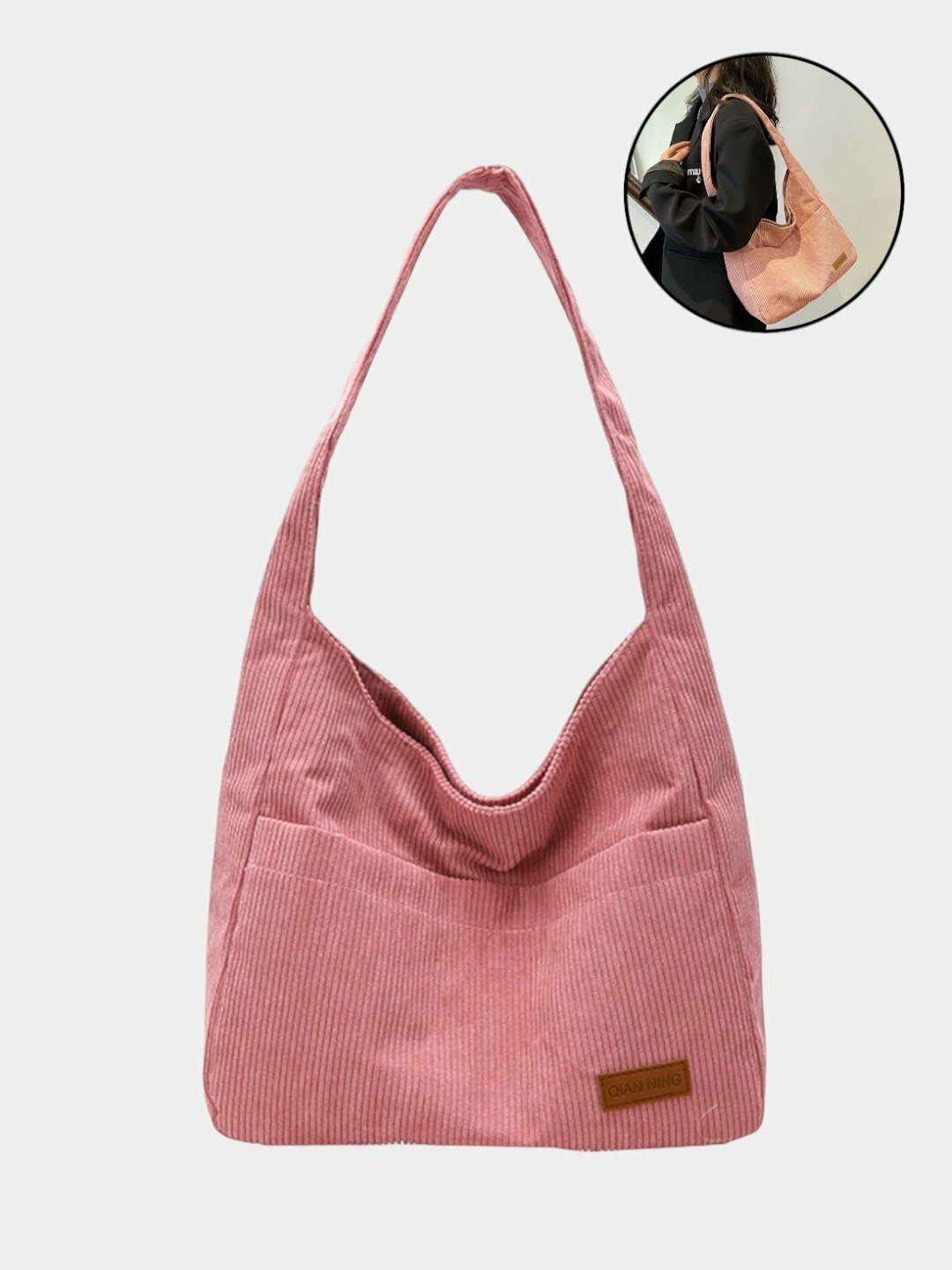 Сумка  Corduroy Soft Tote by QIAN NING, фактура рельефная, фиолетовый