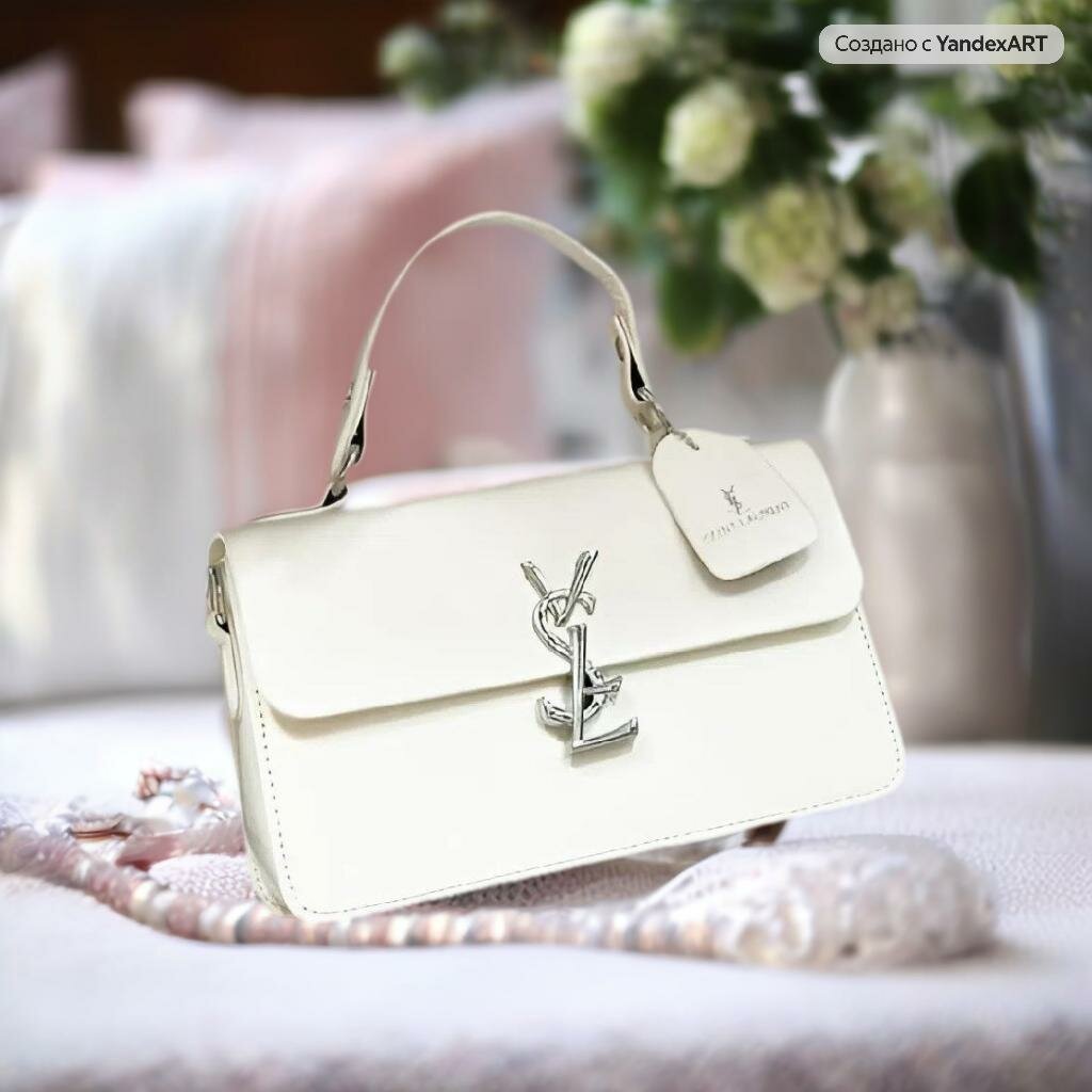 Сумка планшет Yves Saint Laurent, фактура гладкая, лаковая, белый