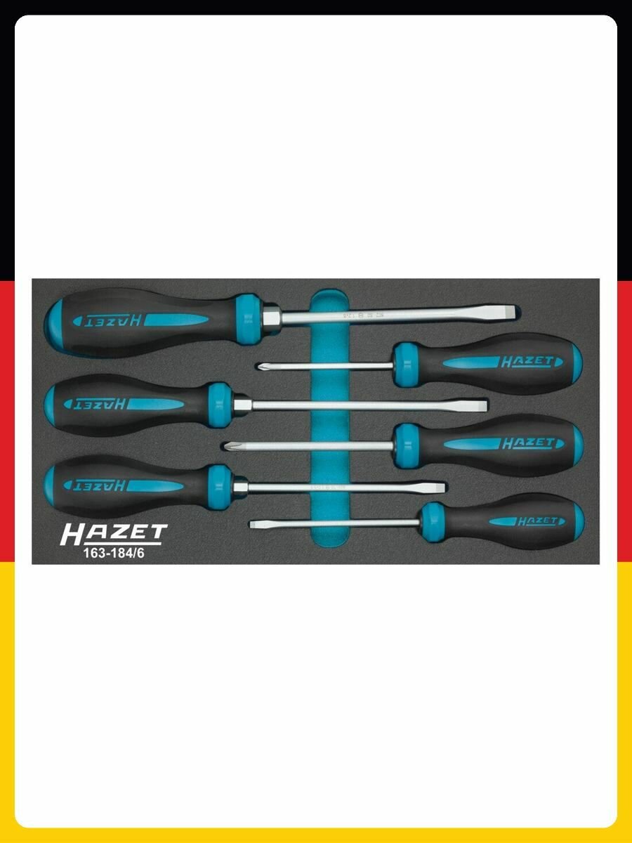 Набор отверток HAZET HEXAnamic 163-184/6 Профиль Phillips PH, шлиц 0,8 x 4 - 1,2 x 8 PH1 - PH2 Количество инструментов: 6