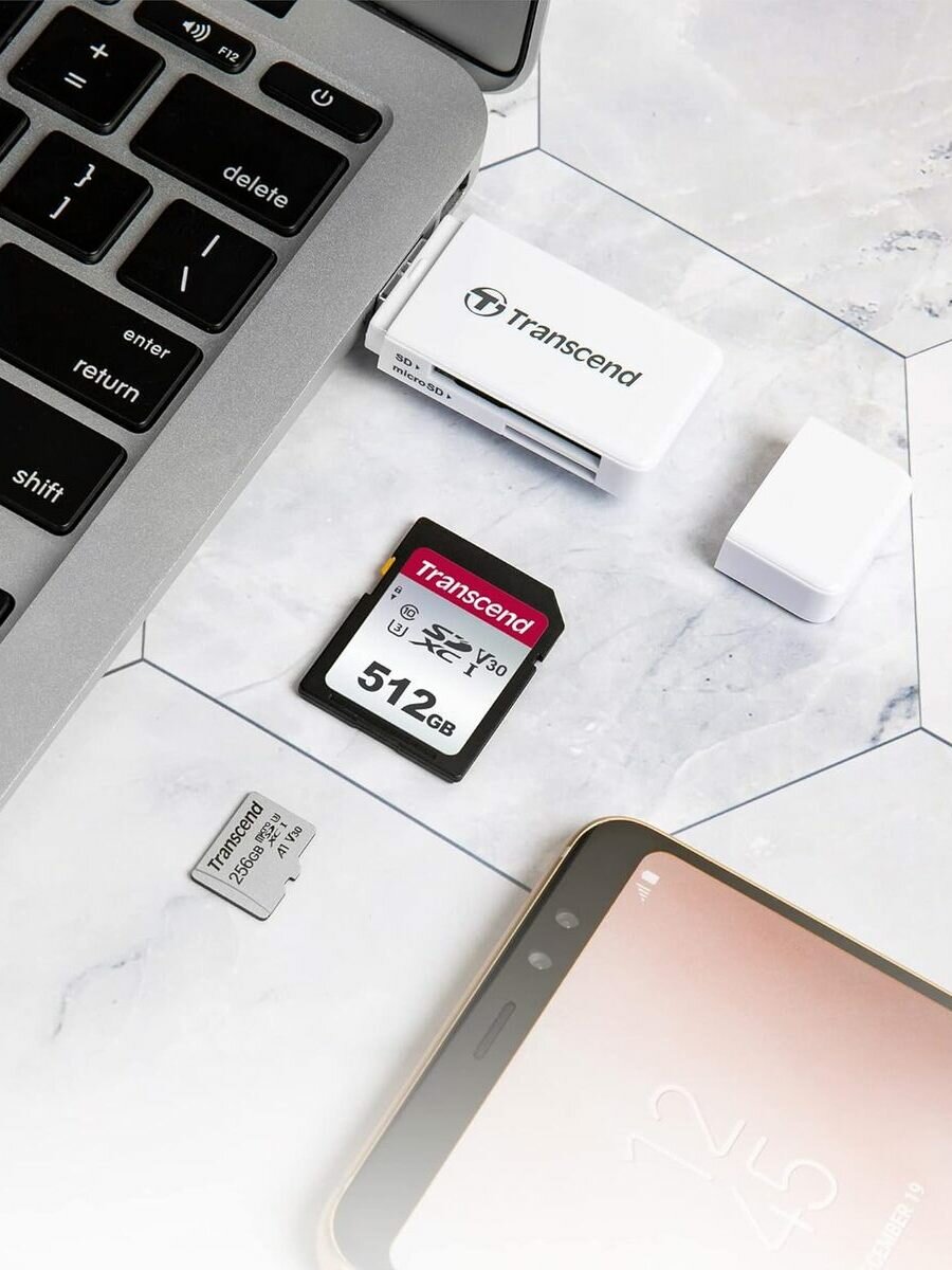 Картридер micro SD/SD USB 3.1, Transcend RDF5, белый (TS-RDF5W) — фото 1
