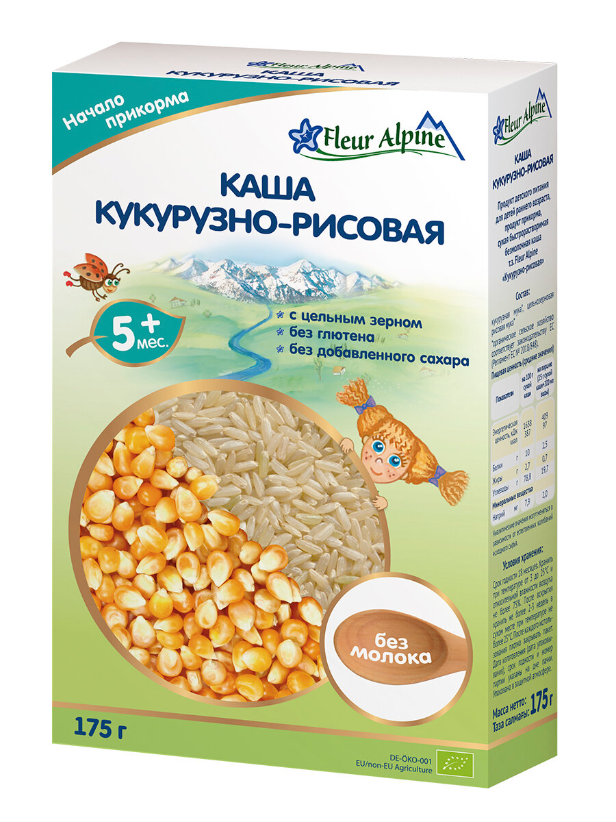 Каша безмолочная детская Fleur Alpine кукурузнорисовая с 5 месяцев 175 гр