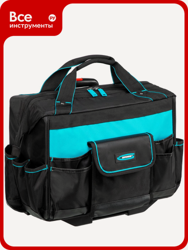 Изображение товара Сумка для инструмента GROSS с металлической ручкой, колесной базой и жёстким каркасом, полиэстер, черно‑синяя